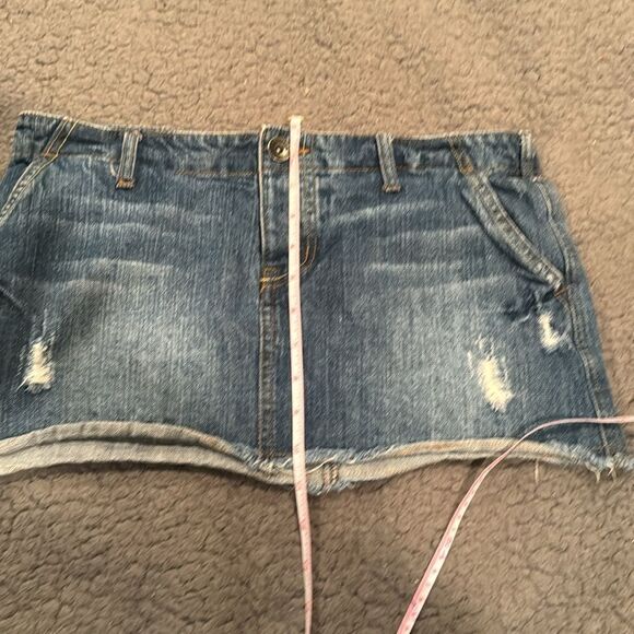 Banana Split USA  Micro Mini Button Fly  Skirt Denim Jean Size 26 Distressed - Picture 5 of 8